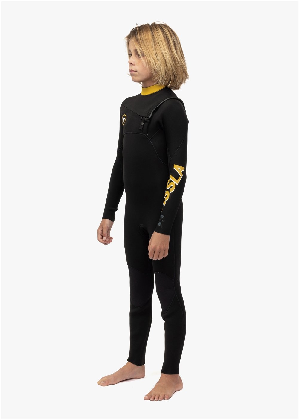 Vissla 7 Seas Boys 4-3 Full Chest Zip Wetsuit - black with gold