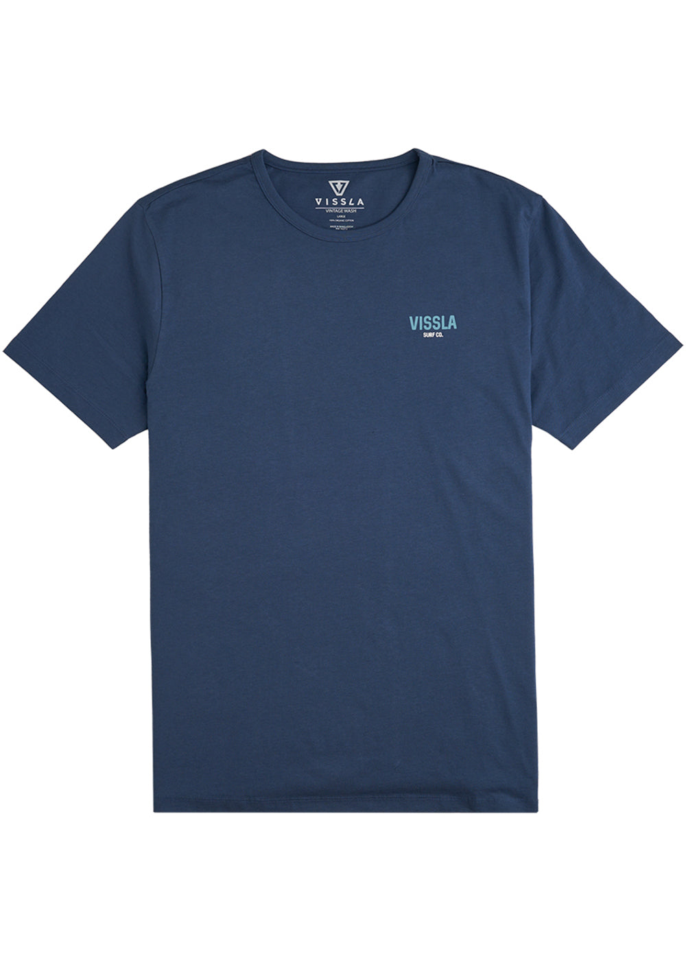 Vissla Offshore Pleasure Ss Tee in dark denim with minimalist front logo.