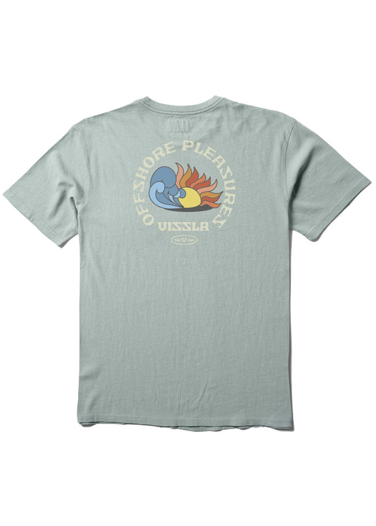 Vissla Offshore Pleasures SS PKT Tee in Agave with graphic back design.