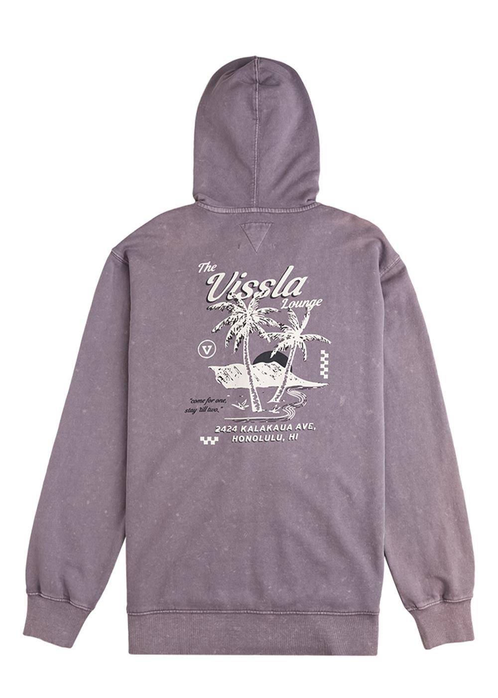 Vissla Lou Vissla Lounge Zip Hoodie Fleece in gray, back view with graphic design.