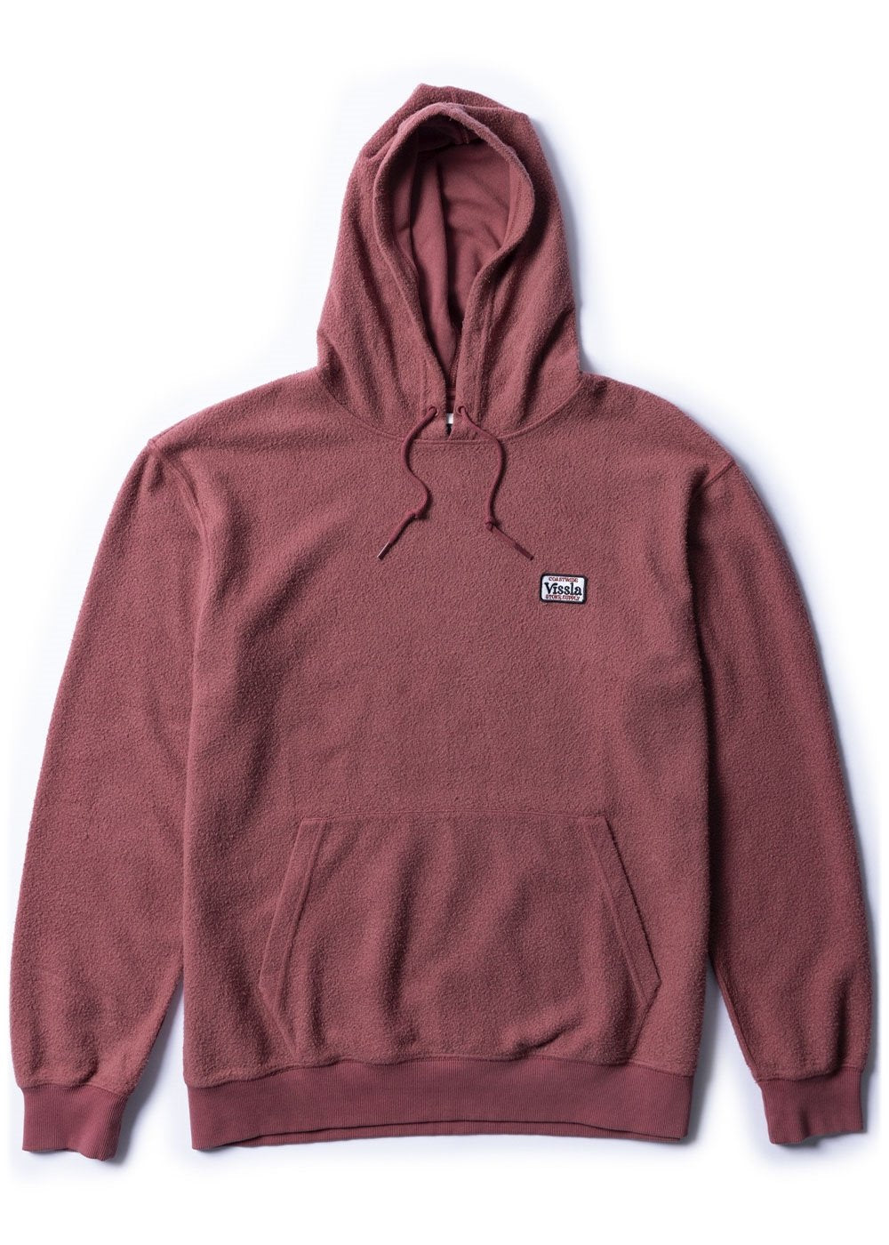 Vissla Solid Sets Eco Po Hoodie in SRD color, front view with kangaroo pocket.