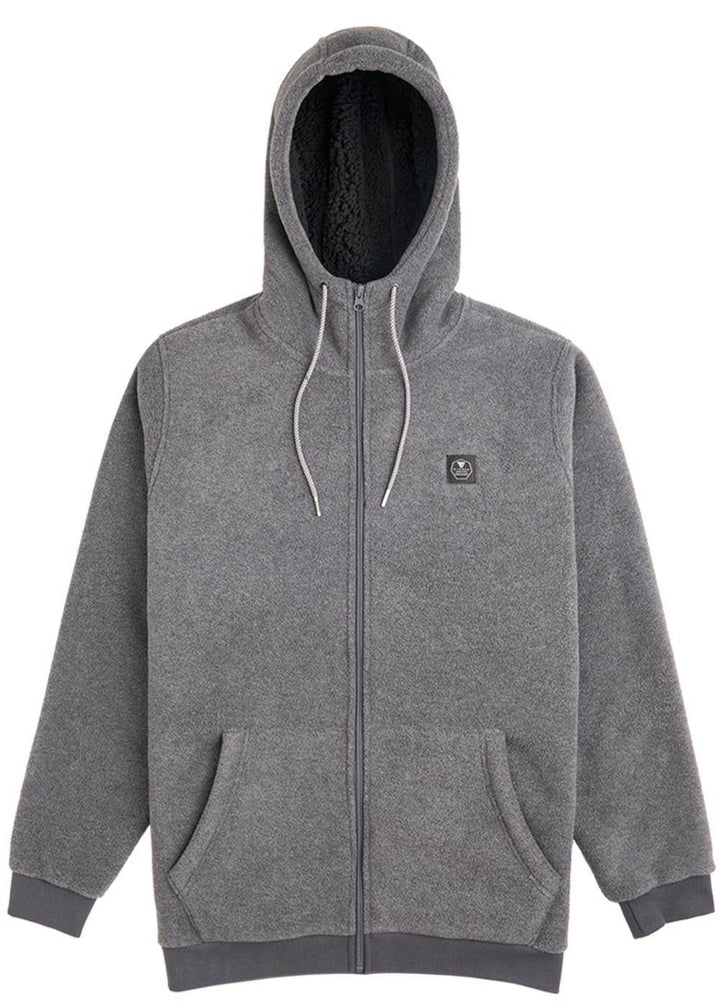 Vissla Eco-zy Polar Zip Hoodie Fleece in charcoal, front view.