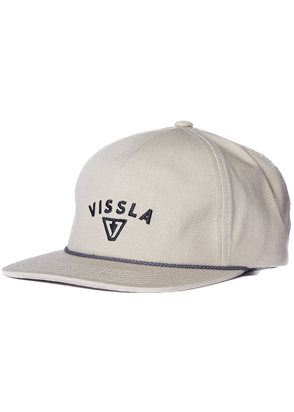 Vissla Solar Swells Hat in beige with embroidered logo and rope detail.