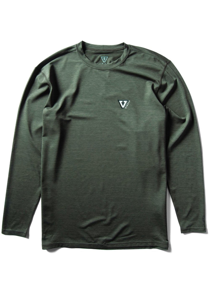 Vissla Twisted Eco L/S Lycra in military heather, front view.