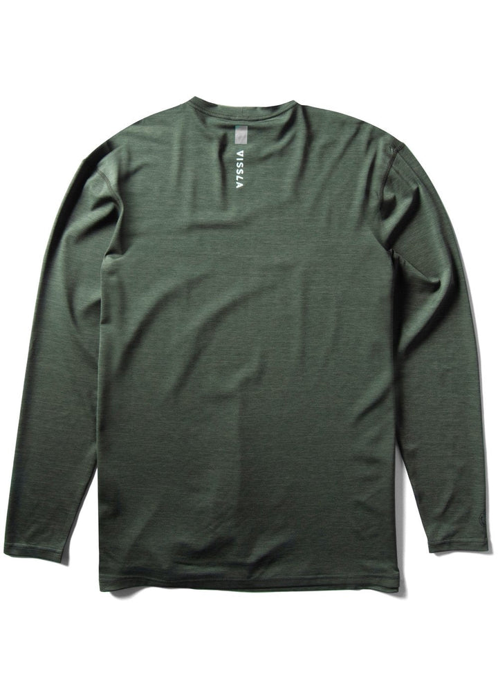 Vissla Twisted Eco L/S Lycra in military heather, back view.