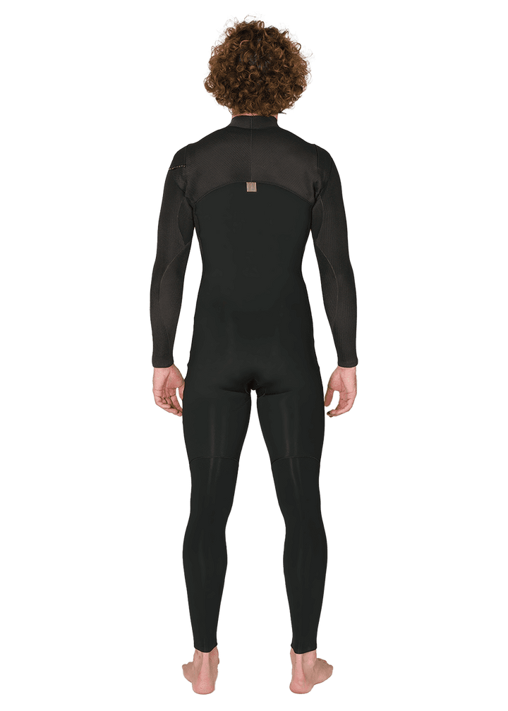 Vissla New Seas 5-4 U-Zip Wetsuit in black, full back view.