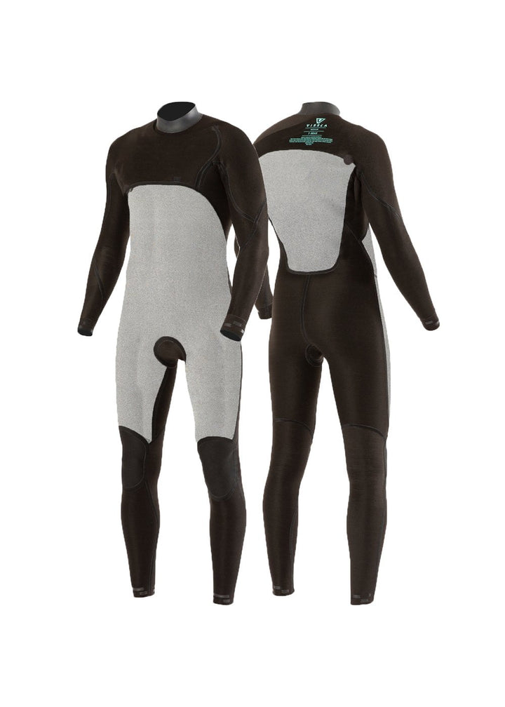 Vissla 7 Seas Comp 3-2 wetsuit with interior lining, front and back views.