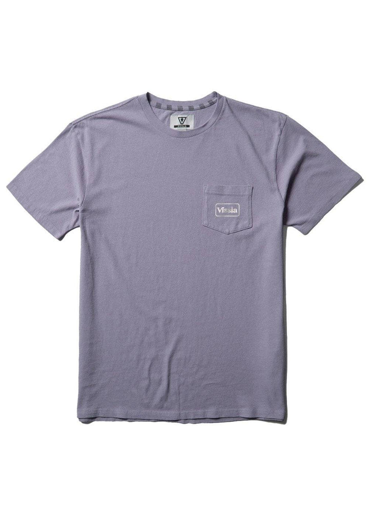 Front view of Vissla Coastwide Ss Pkt Tee in lavender with chest pocket logo.