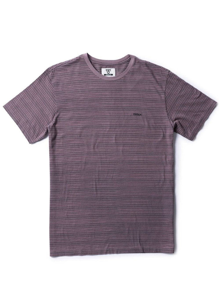 Vissla Creek Ss Tee in Fig color, front view with subtle stripe pattern.