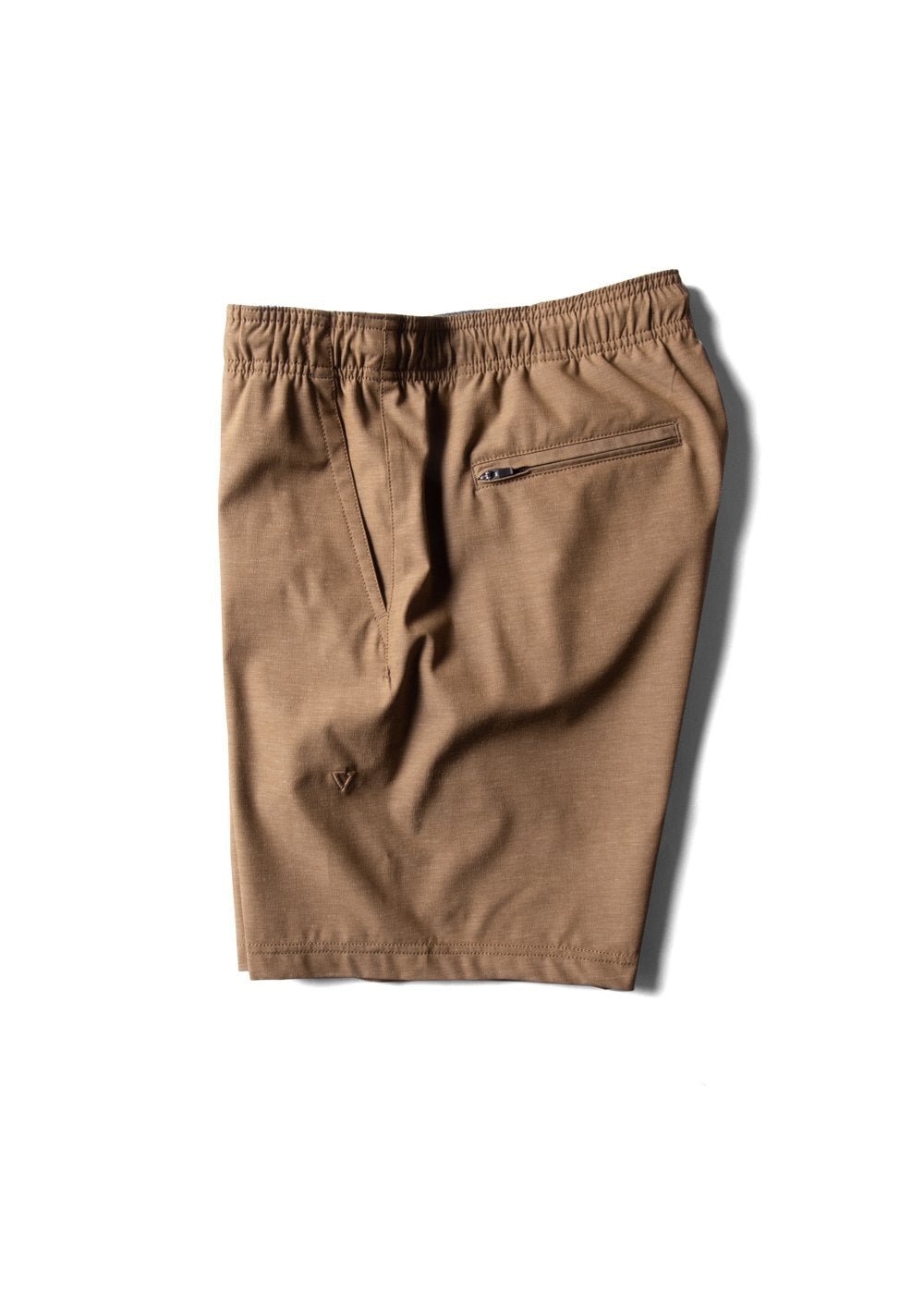 Vissla Hemp No See Ums Eco 18" Elastic Walkshort in brown, side view.