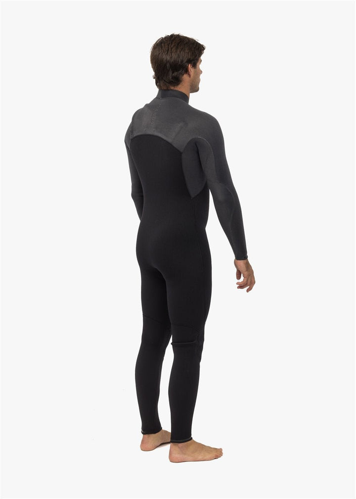 Vissla High Seas II 3-2 full chest zip wetsuit in charcoal, back view.