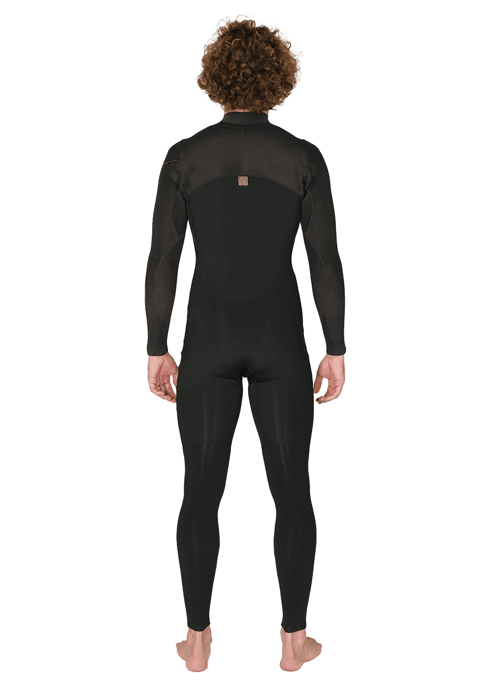 Vissla New Seas 5-4 U-Zip Wetsuit in black, full back view.
