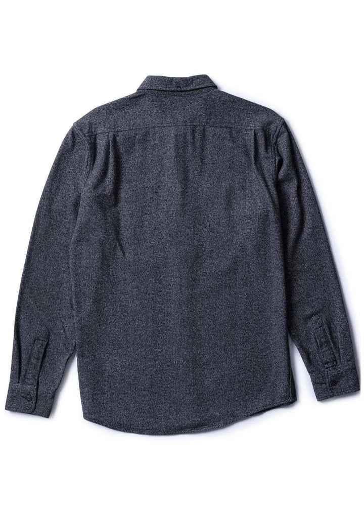 Vissla Shaper Eco Flannel in black, back view of long sleeve shirt.