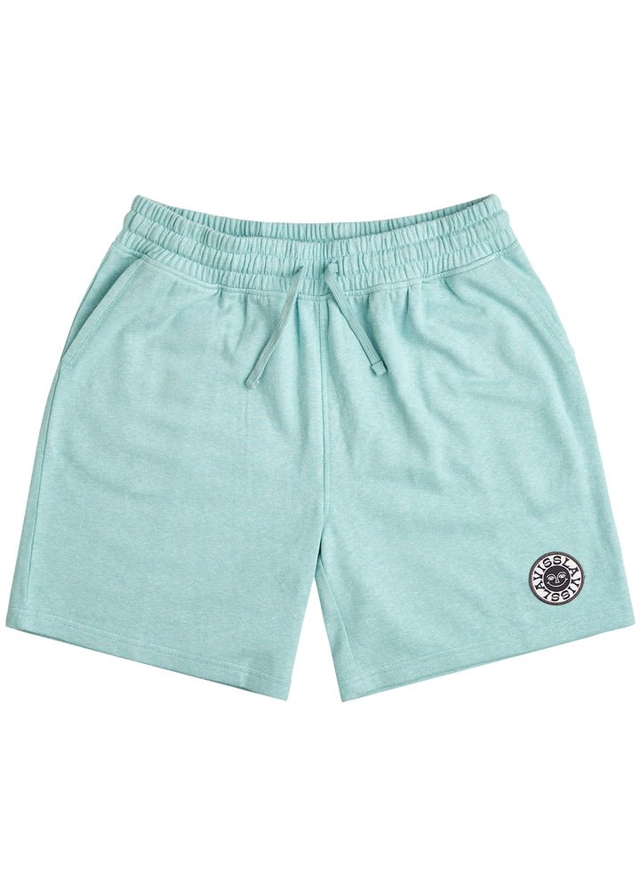 Vissla Vibration Hemp 18" Walkshort in aqua with elastic waistband and front pockets.